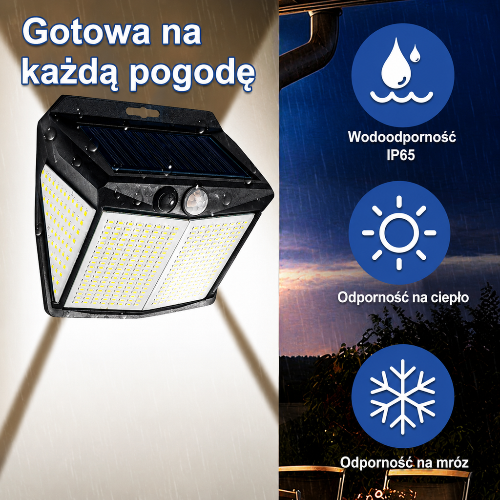 Lámpara solar de pared LED 412LED con sensor de movimiento IP65