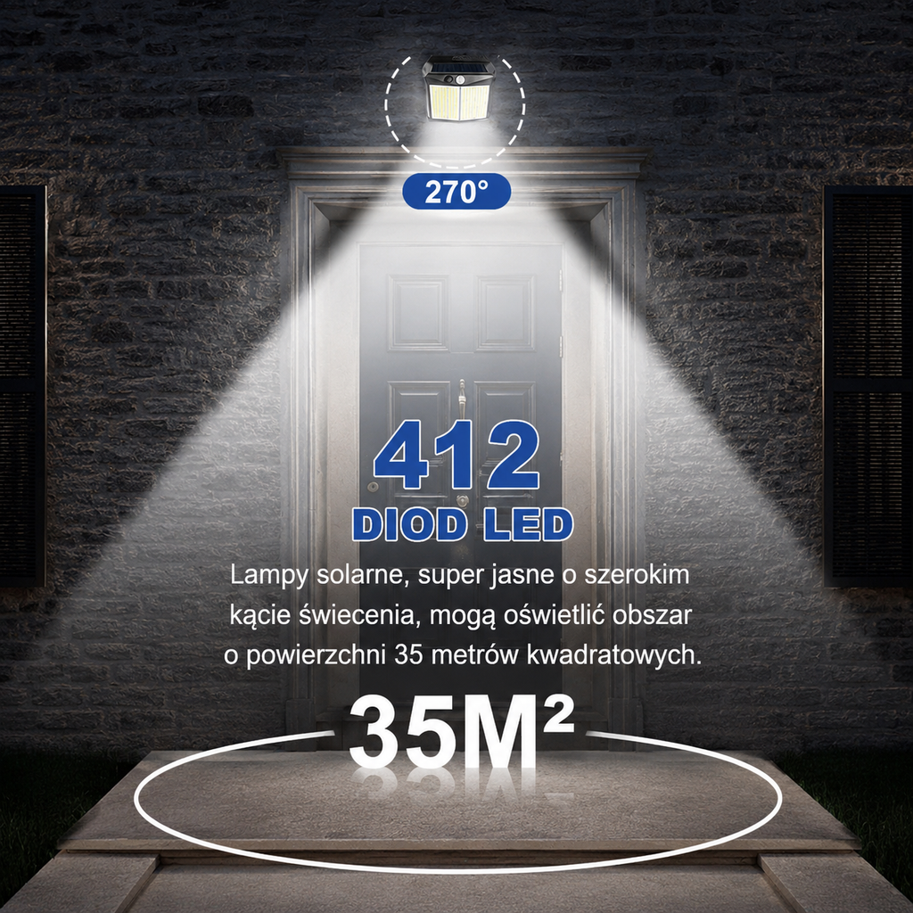 Lámpara solar de pared LED 412LED con sensor de movimiento IP65