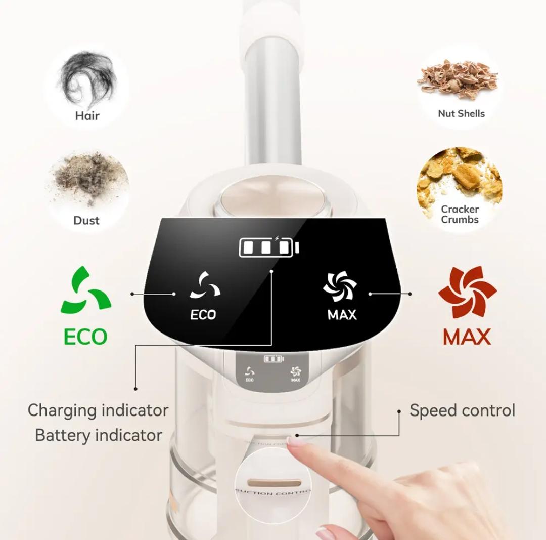 Cordless Vacuum Cleaner with 15 kPa Suction Power, High-Performance Handheld Vacuum